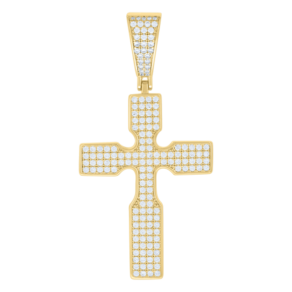 925 Sterling Silver Yellow-Tone Unisex Cubic-Zirconia Cross Religious Pendant